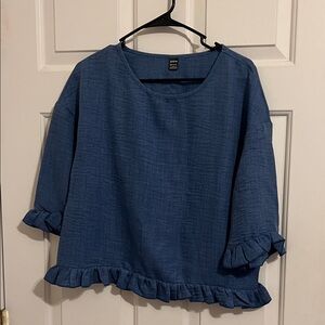 Blue Ruffle Hem Women's Top